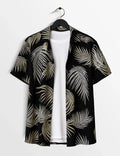 Black Leaves Printed Modern Fit Everyday Cotton Shirt for Men