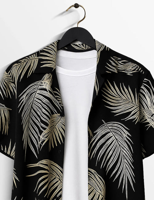 Black Leaves Printed Modern Fit Everyday Cotton Shirt for Men