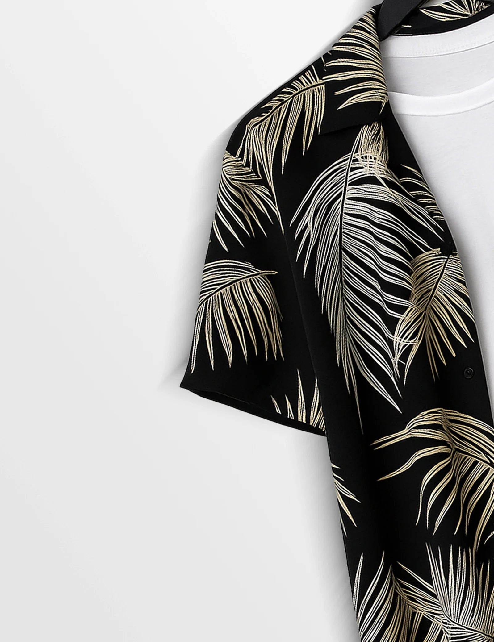 Black Leaves Printed Modern Fit Everyday Cotton Shirt for Men