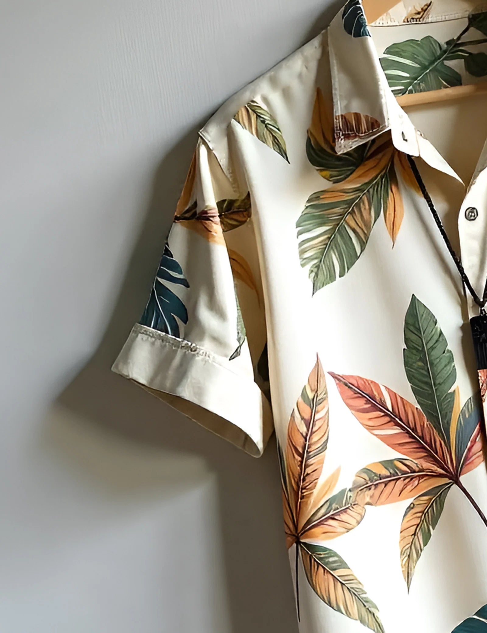 Cream Leaf Printed Easywear Cotton Men's Shirt for Men