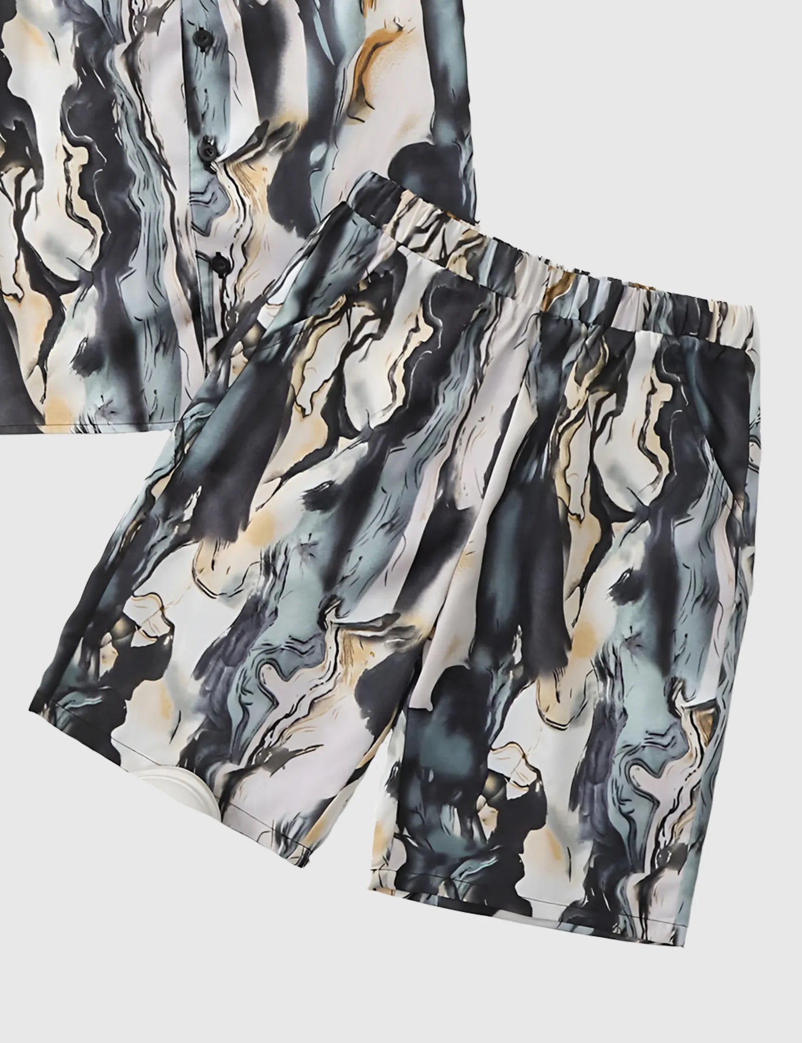 Men’s Abstract Marble Print Shirt and Shorts Co-ord Set