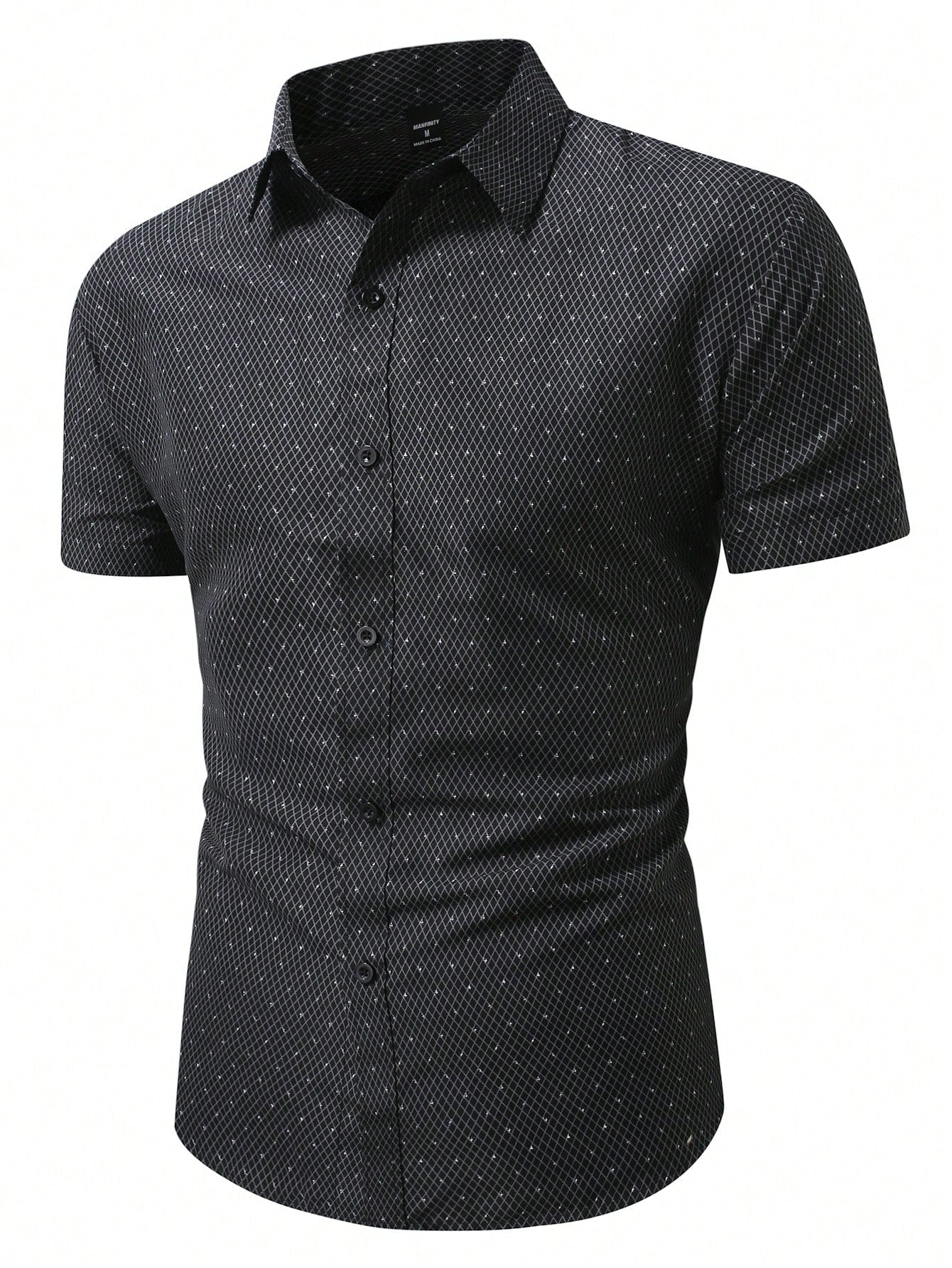 Men's Black Slim Fit Printed Short Sleeve Shirt