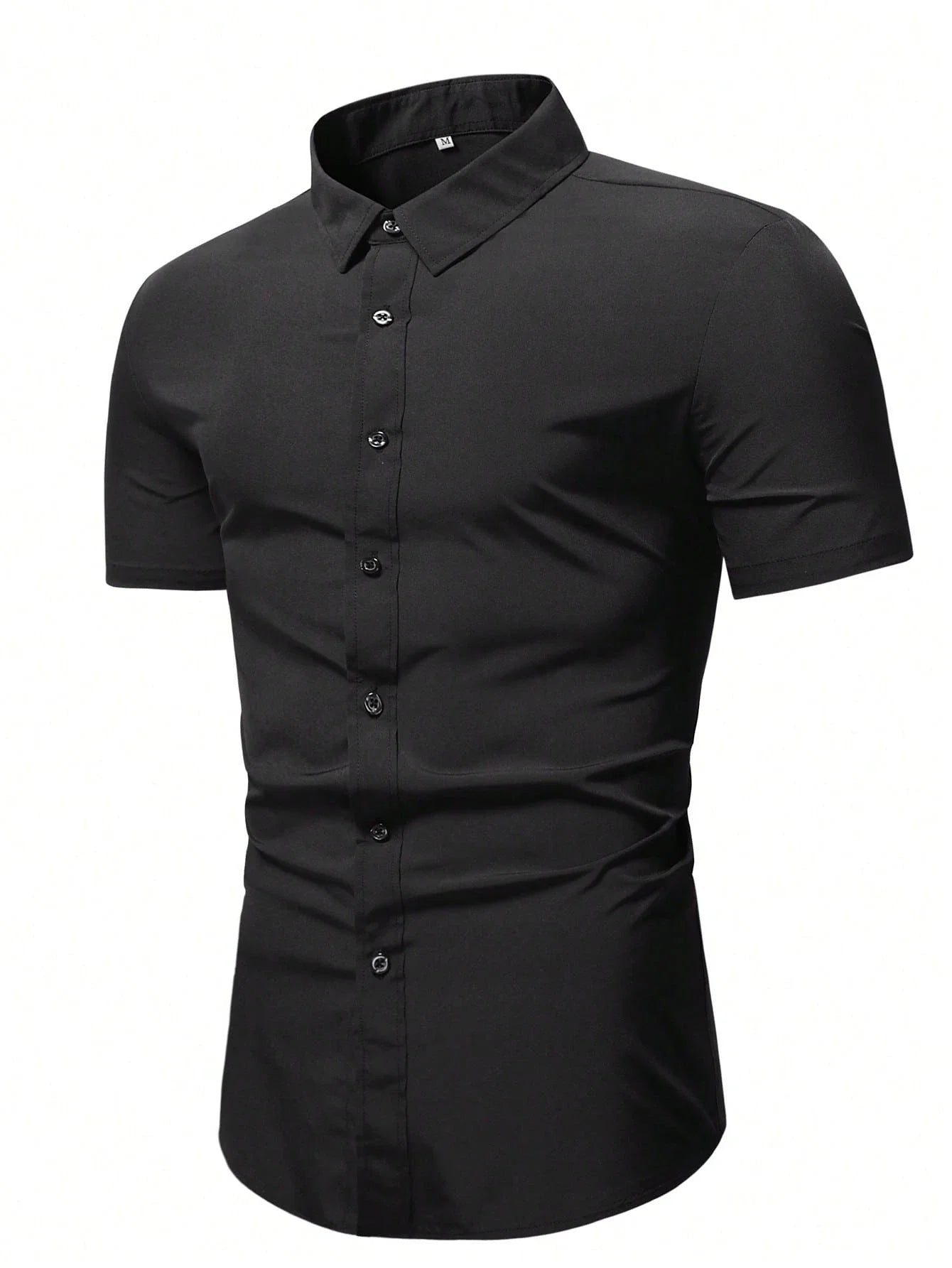 Men's Black Slim Fit Short Sleeve Casual Shirt