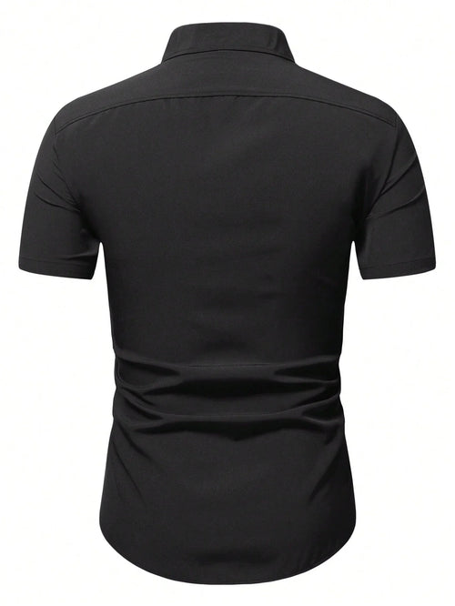 Men's Black Slim Fit Short Sleeve Casual Shirt