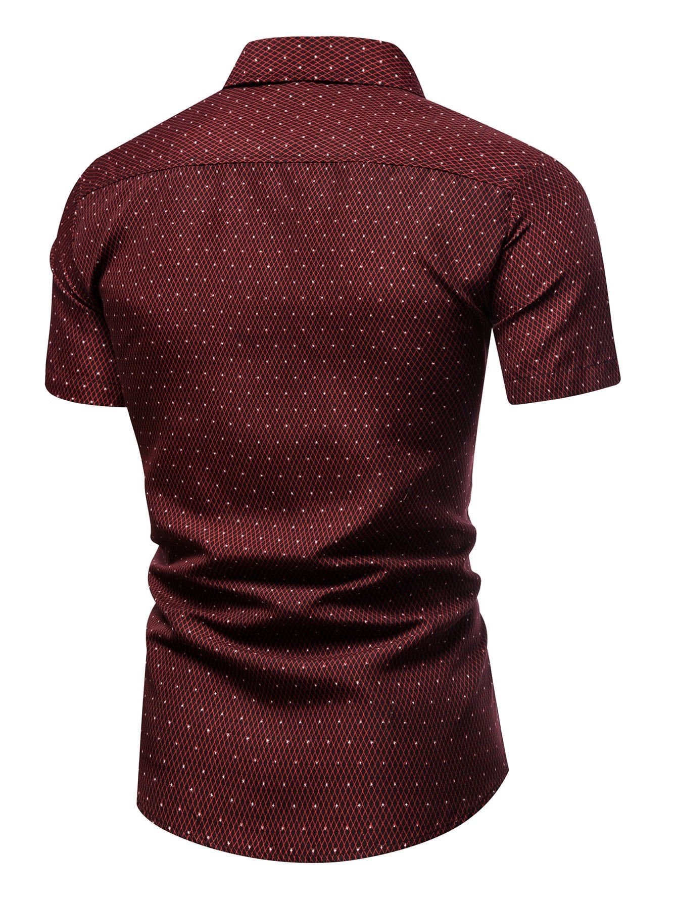 Men's Burgundy Slim Fit Printed Short Sleeve Shirt
