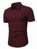 Men's Burgundy Slim Fit Short Sleeve Casual Shirt