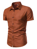 Men's Burnt Orange Slim Fit Printed Short Sleeve Shirt