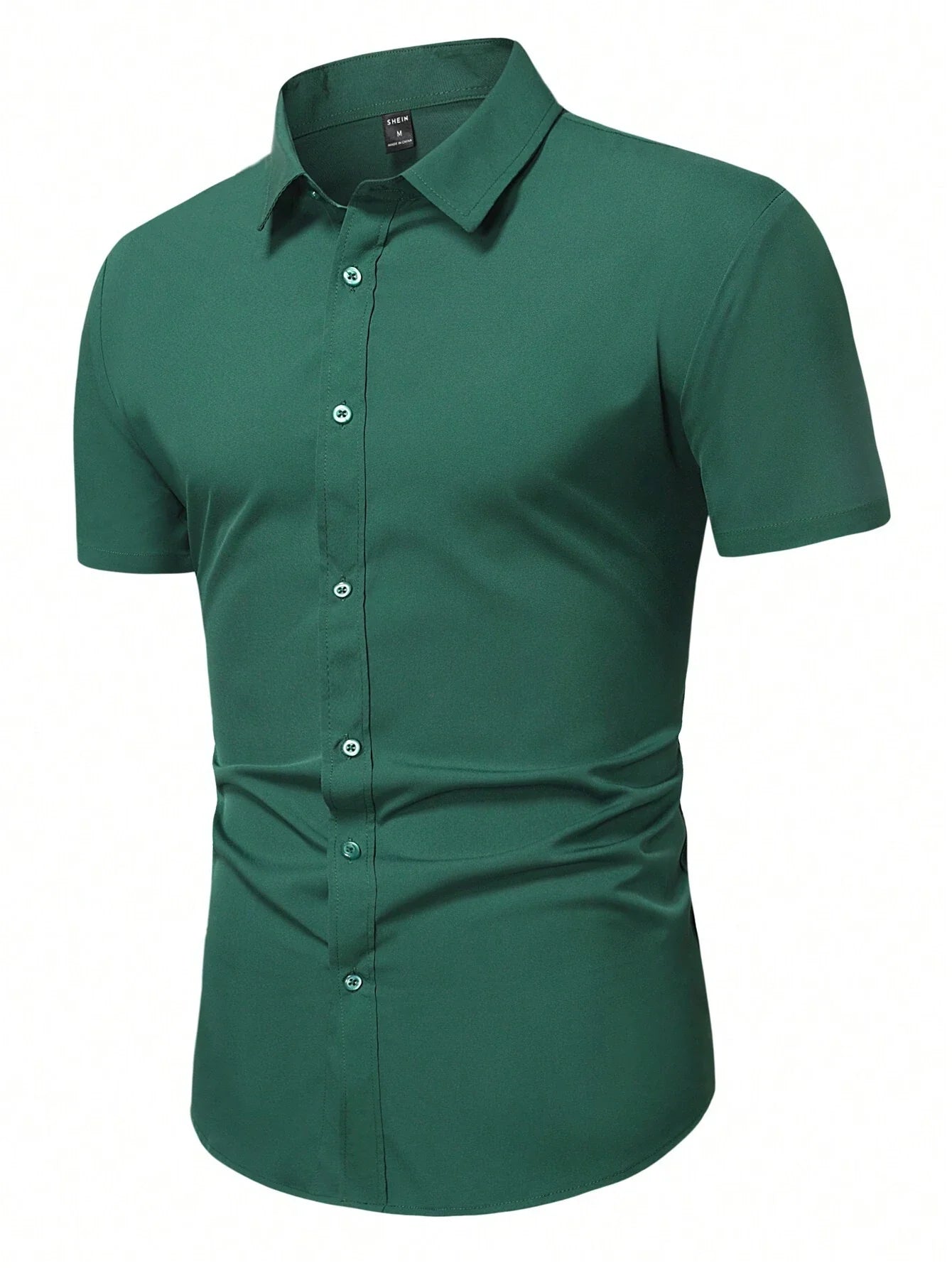 Men's Dark Green Slim Fit Short Sleeve Casual Shirt
