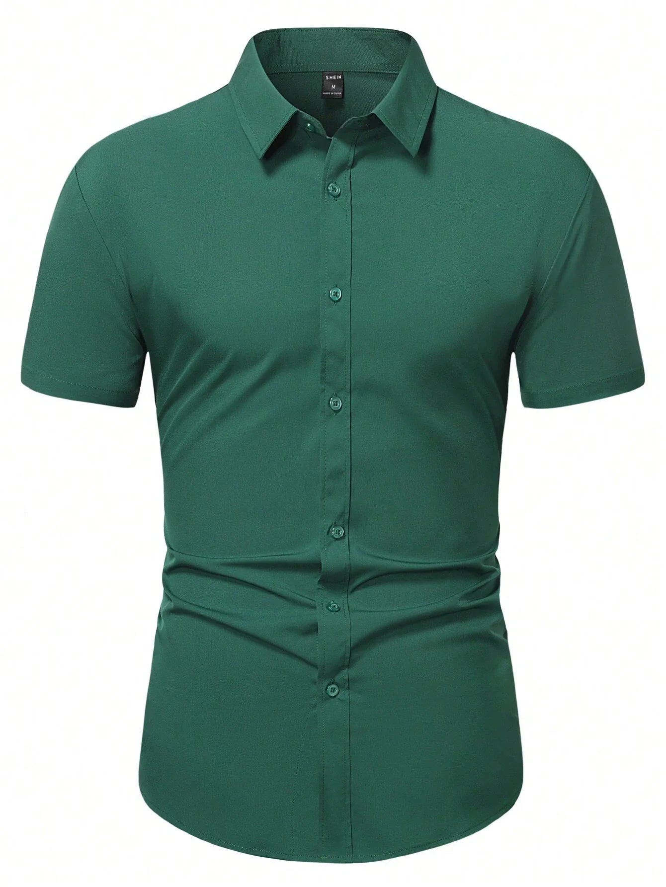 Men's Dark Green Slim Fit Short Sleeve Casual Shirt