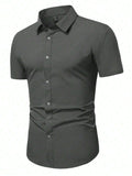 Men's Dark Grey Slim Fit Short Sleeve Casual Shirt
