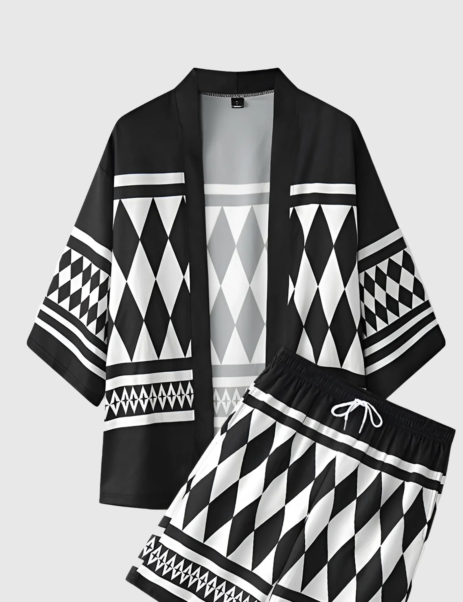 Men’s Geometric Samurai Print Shirt and Shorts Co-ord Set