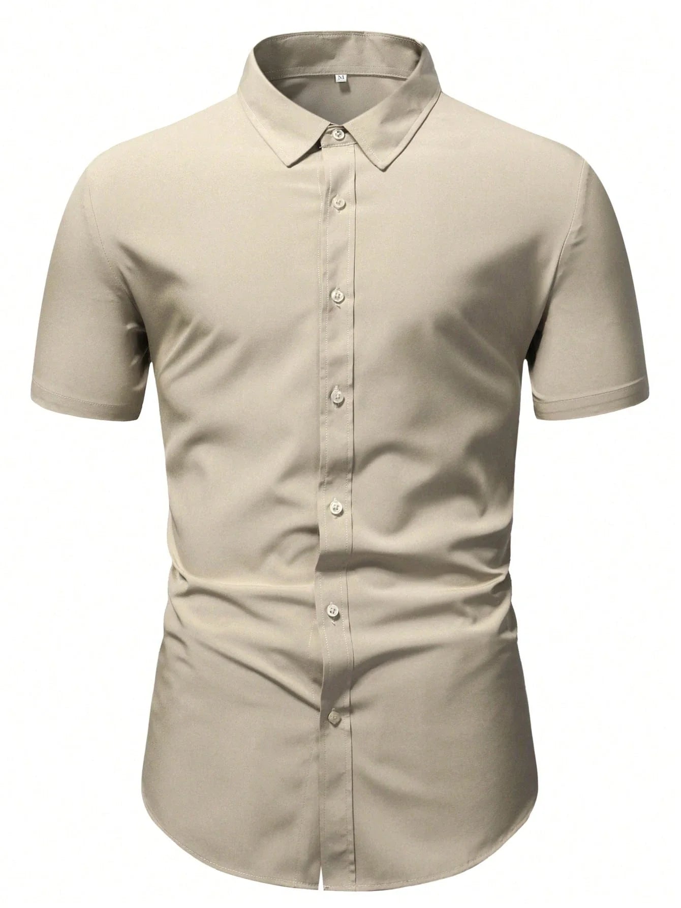 Men's Khaki Slim Fit Short Sleeve Casual Shirt