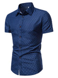 Men's Navy Blue Slim Fit Printed Short Sleeve Shirt