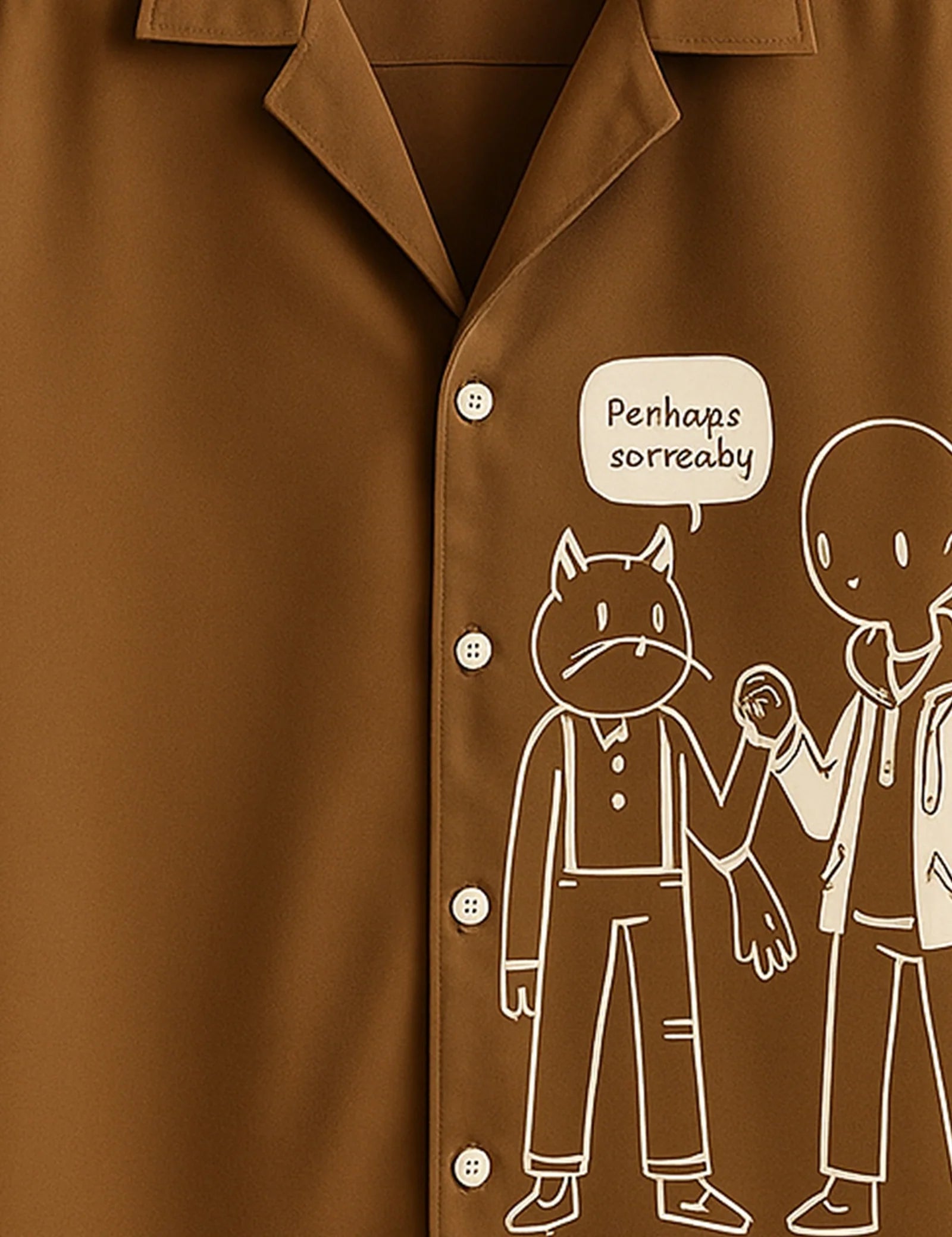 Men's Brown Cartoon Graphic - Printed Half Sleeve Shirt