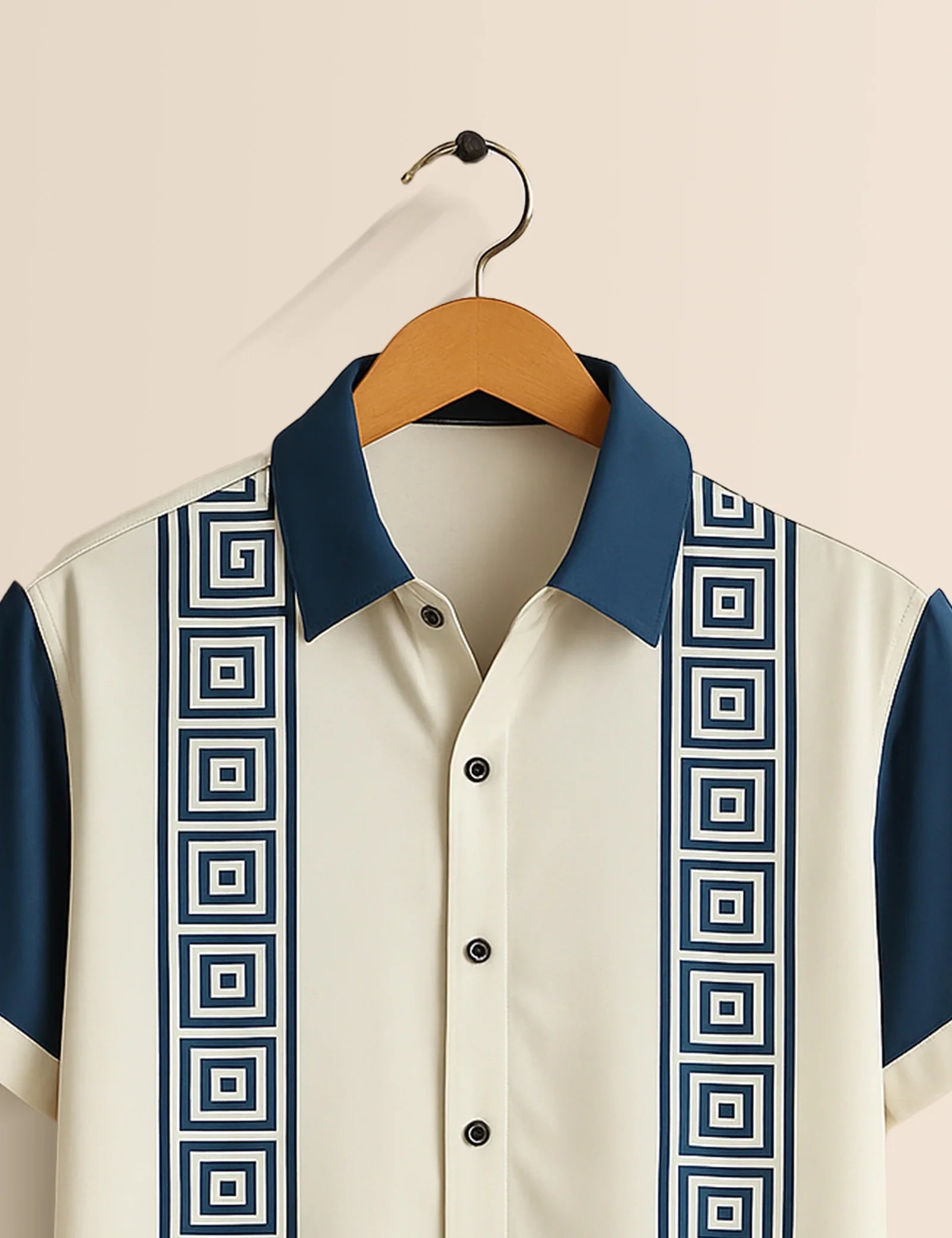 Men's Navy Geometric Stripe – Printed Half Sleeve Shirt