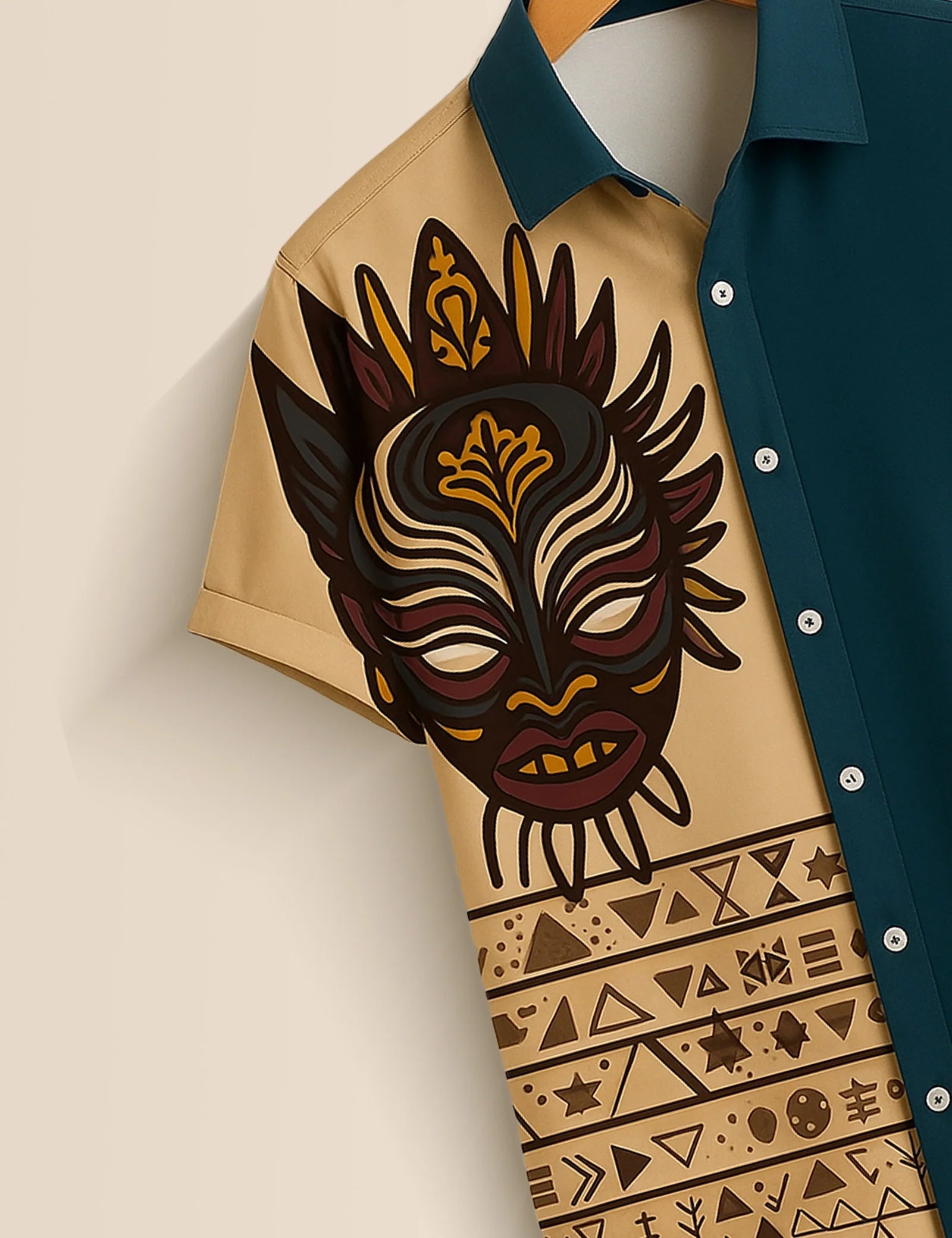 Men's Tribal Mask Graphic – Printed Half Sleeve Shirt