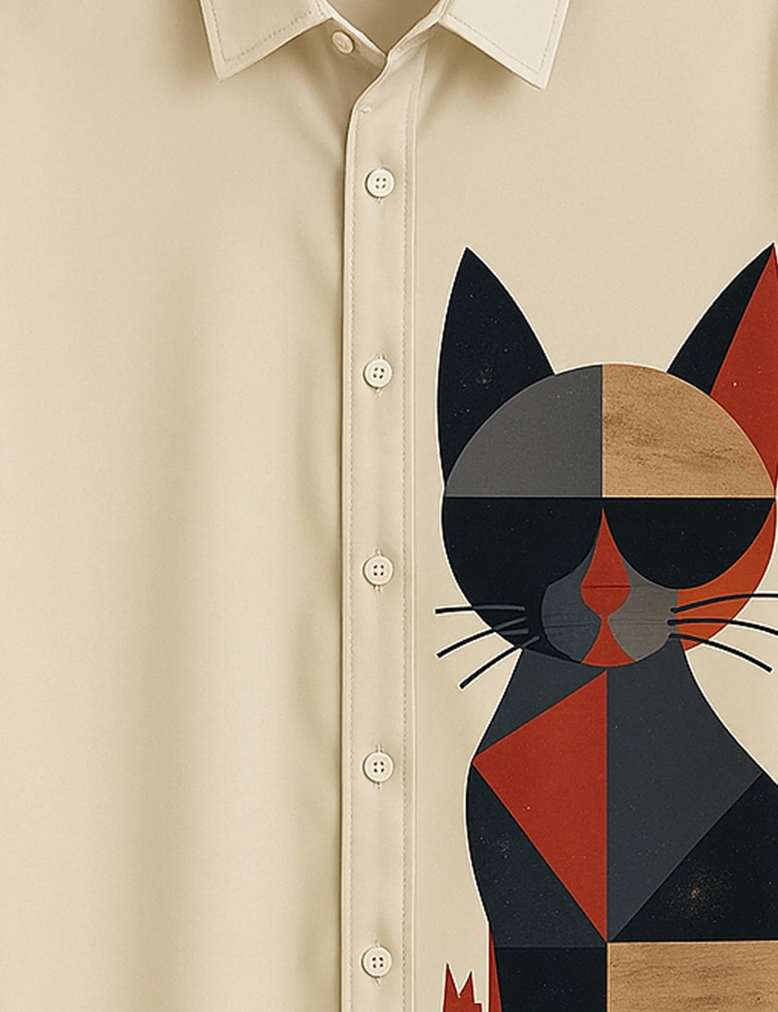 Men's Off White Geometric Cat – Printed Half Sleeve Shirt