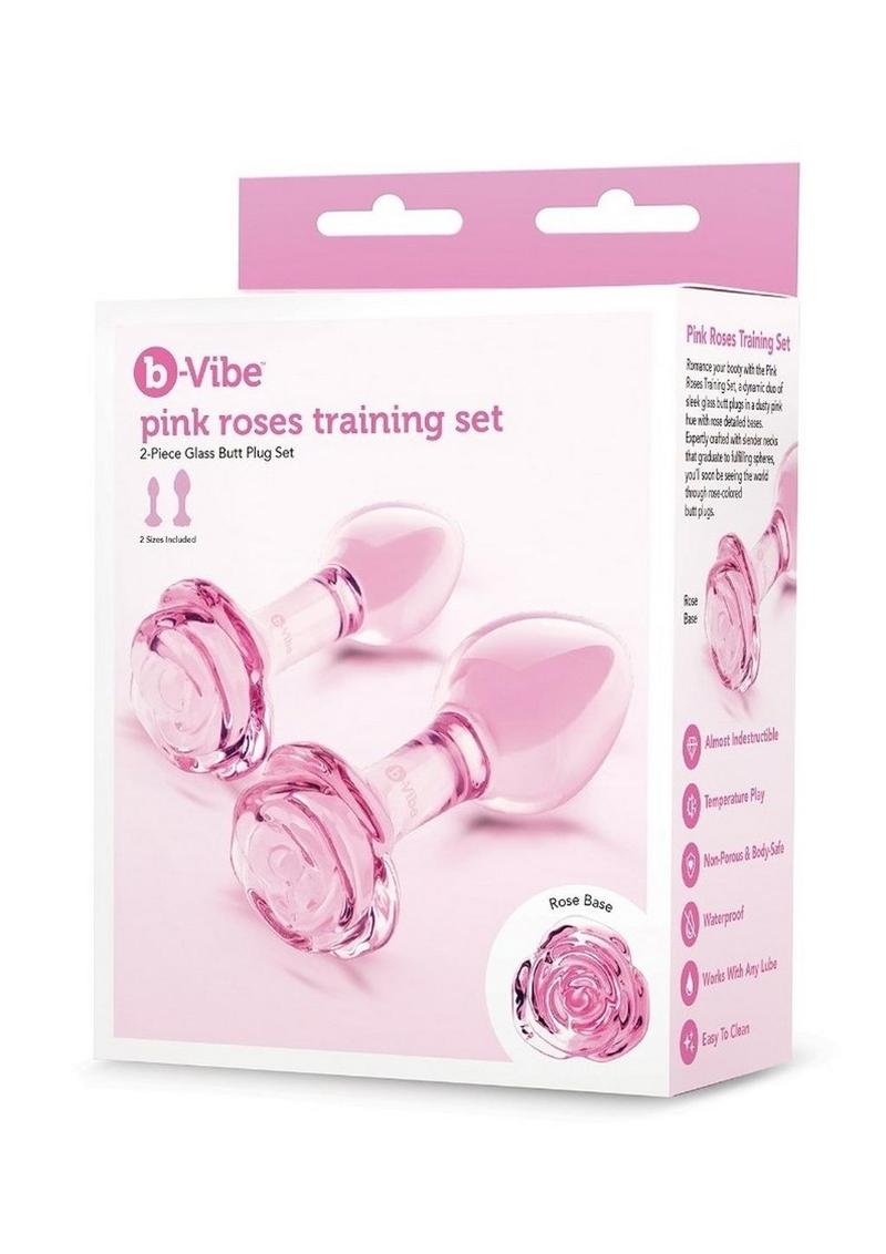 B Vibe Pink Roses Glass Butt Plug Training