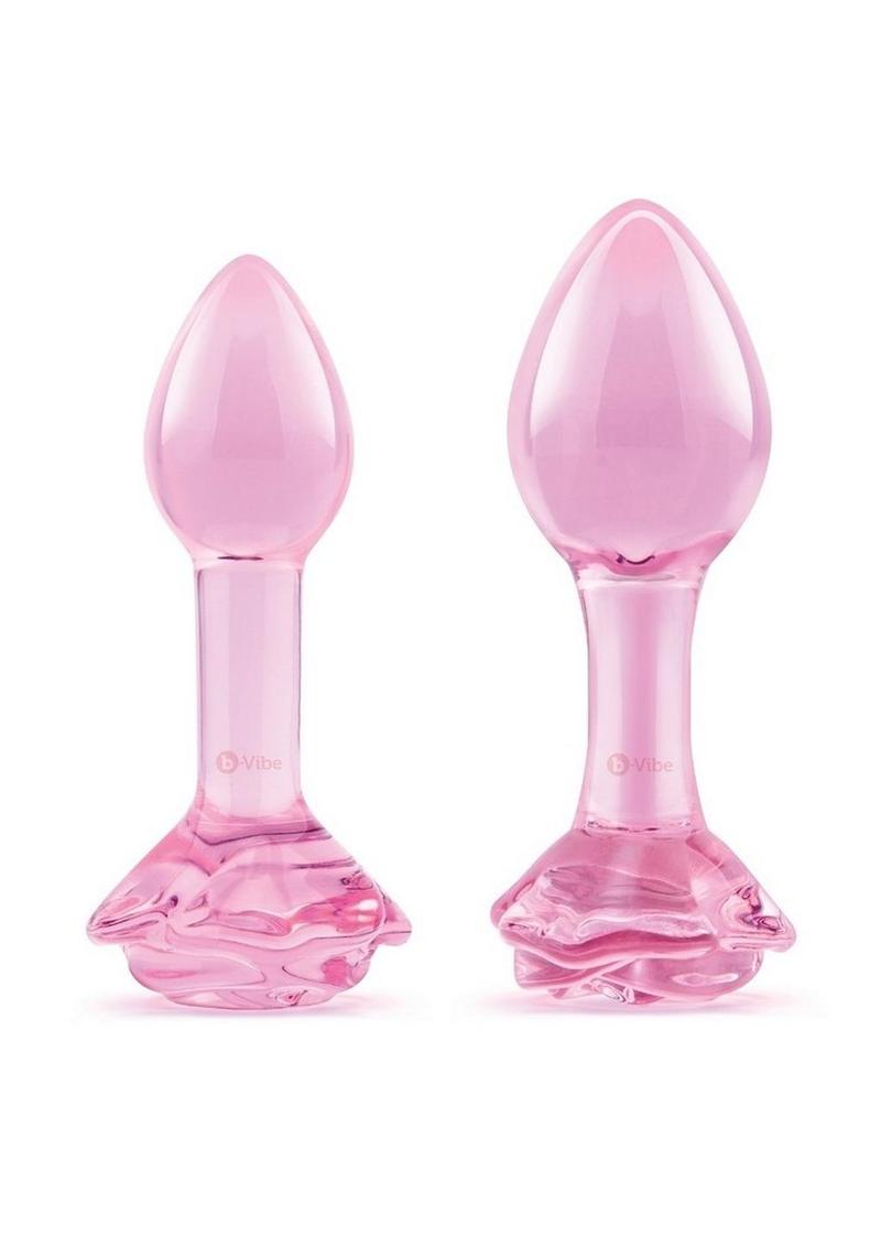 B Vibe Pink Roses Glass Butt Plug Training
