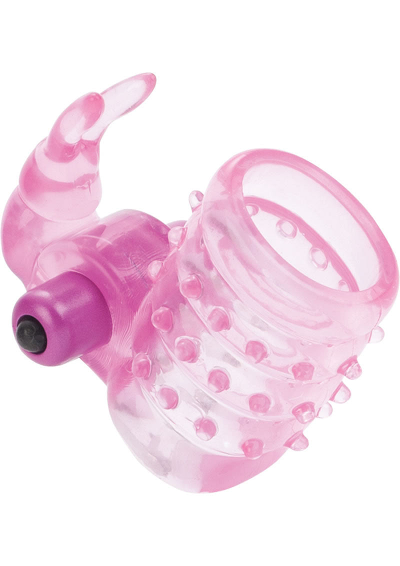 Basic Essentials Stretchy Vibrating Bunny Enhancer Cock Ring with Clitoral Stimulation
