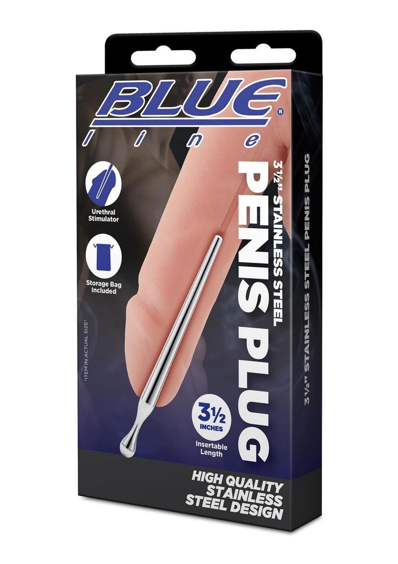 Blue Line Penis Plug 3.5in - Stainless