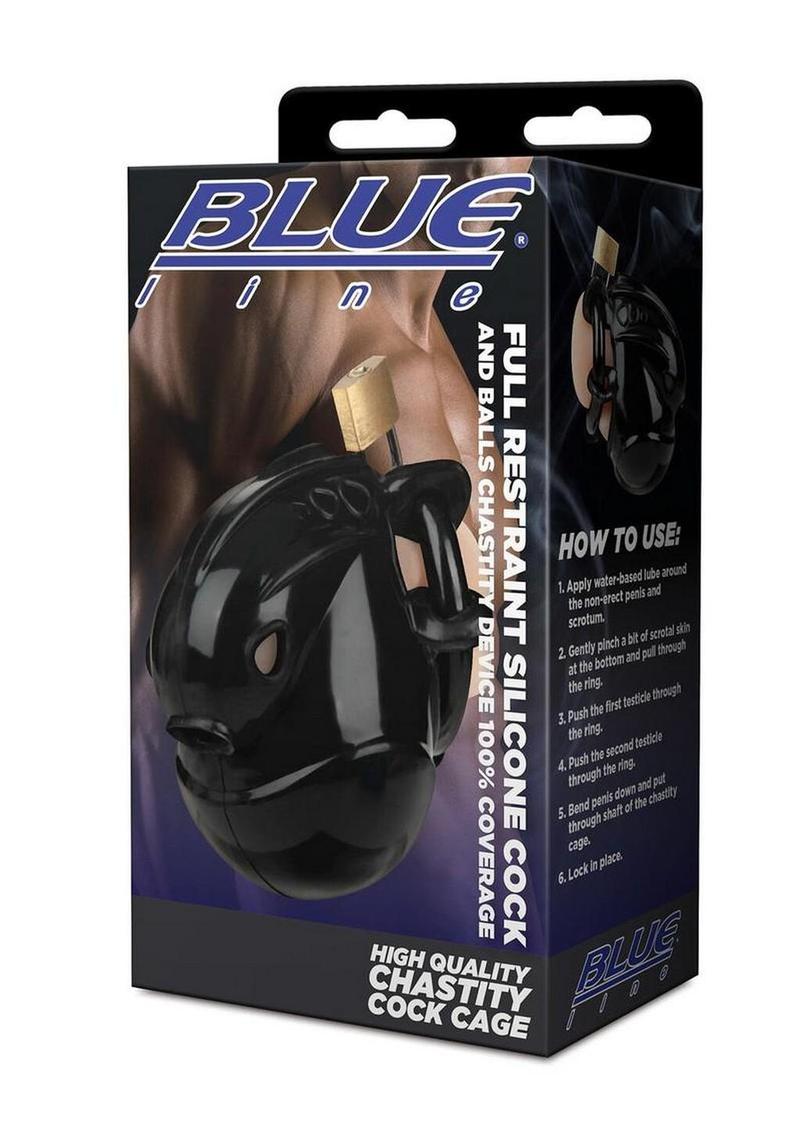 Blueline Full Restraint Silicone Cock and Balls Chastity Device 100% Coverage