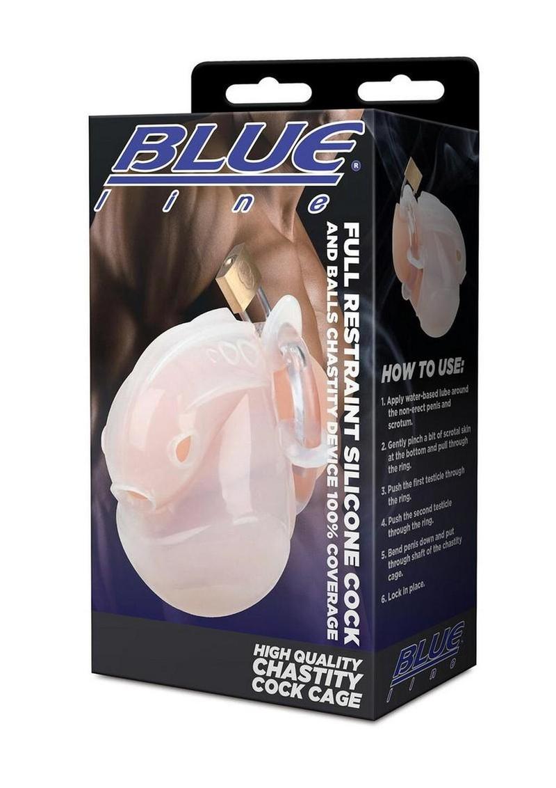 Blueline Full Restraint Silicone Cock and Balls Chastity Device 100% Coverage