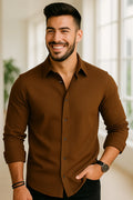 Men's Brown Color Premium Full Sleeve Shirt