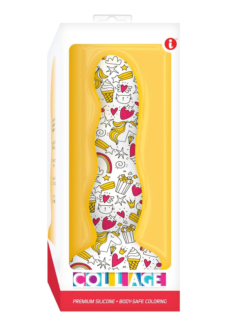 Collage Cupcakes and Unicorns Curvy Silicone Dildo