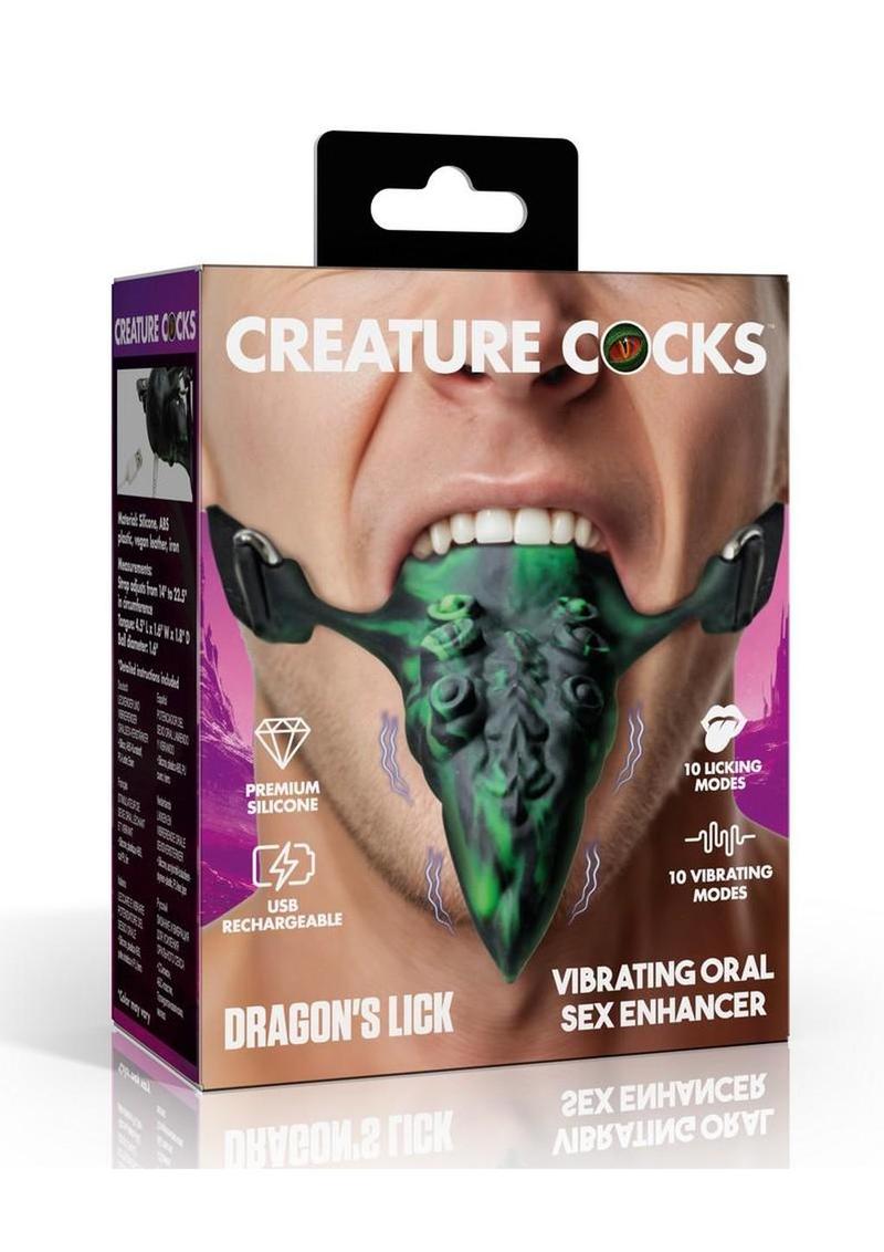 Creature Cocks Dragon's Lick Vibrating Rechargeable Silicone Oral Enhancer with Harness