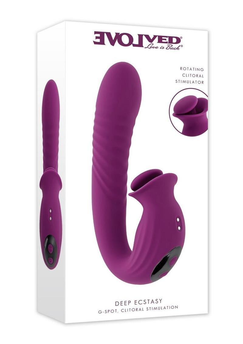 Deep Ecstasy Rechargeable Silicone Ribbed Thrusting Rabbit Vibrator with Clitoral Stimulator
