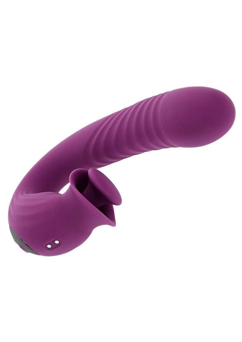 Deep Ecstasy Rechargeable Silicone Ribbed Thrusting Rabbit Vibrator with Clitoral Stimulator