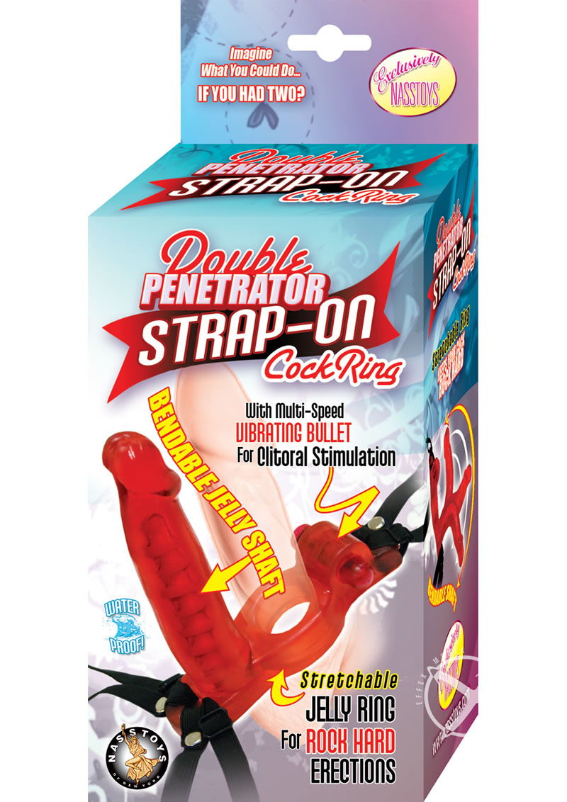 Double Penetrator Strap-On Vibrating Cock Ring