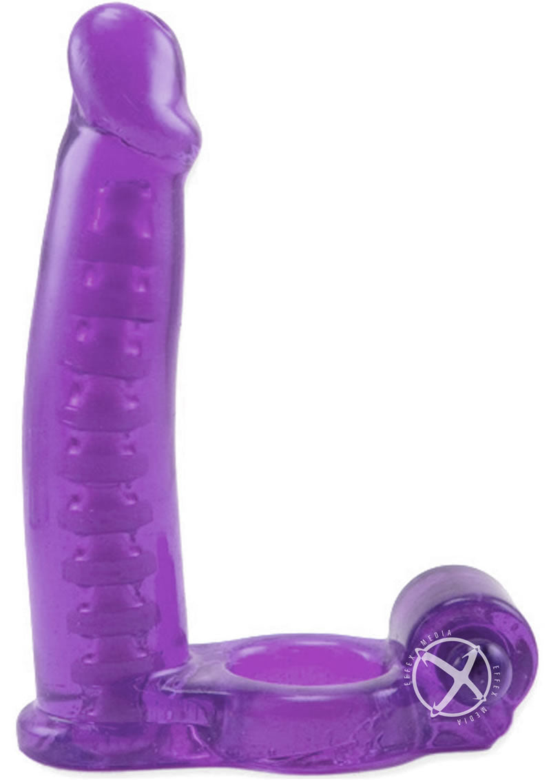 Double Penetrator Vibrating Cock Ring with Bendable Dildo