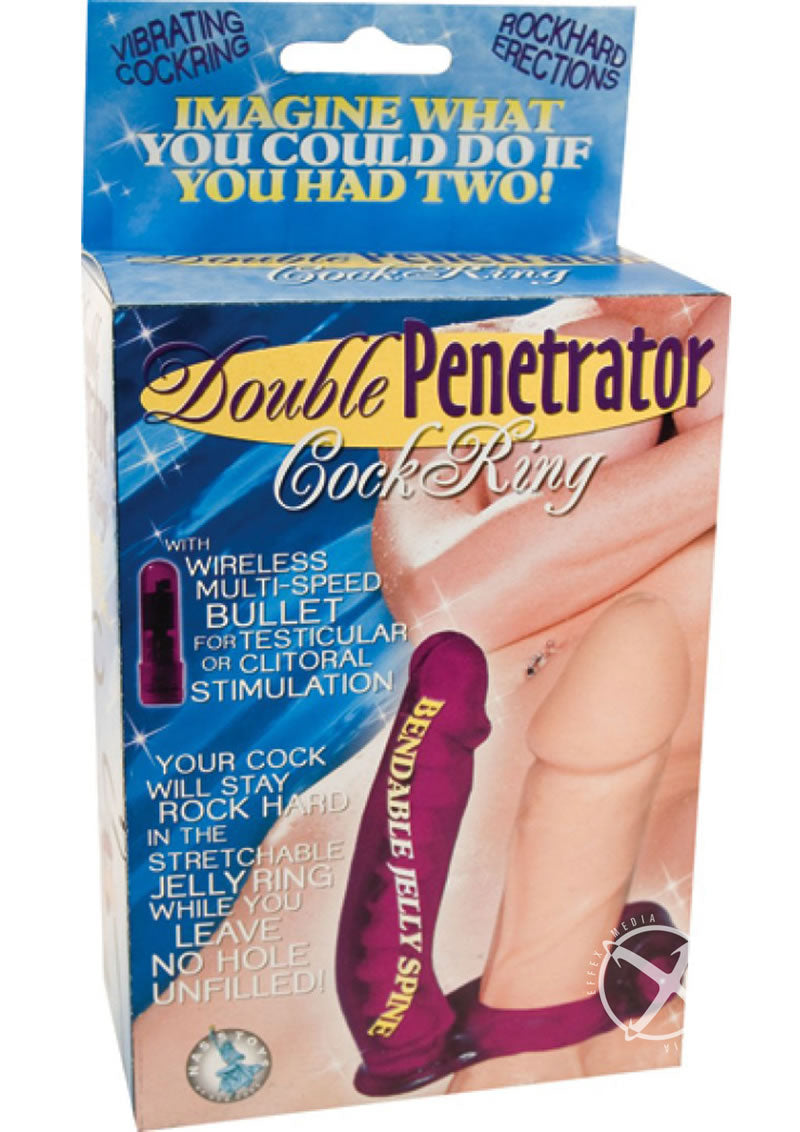 Double Penetrator Vibrating Cock Ring with Bendable Dildo