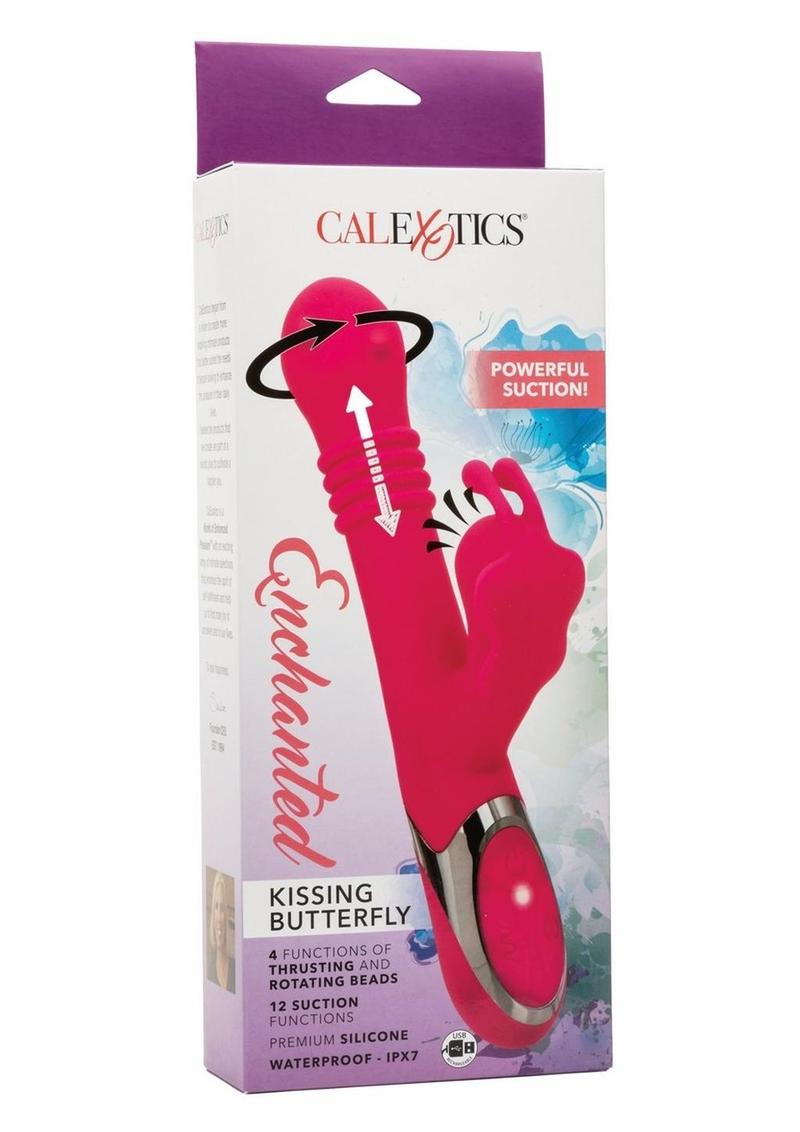 Enchanted Kissing Butterfly Rechargeable Silicone Thrusting and Rotating Vibrator with Clitoral Stimulator