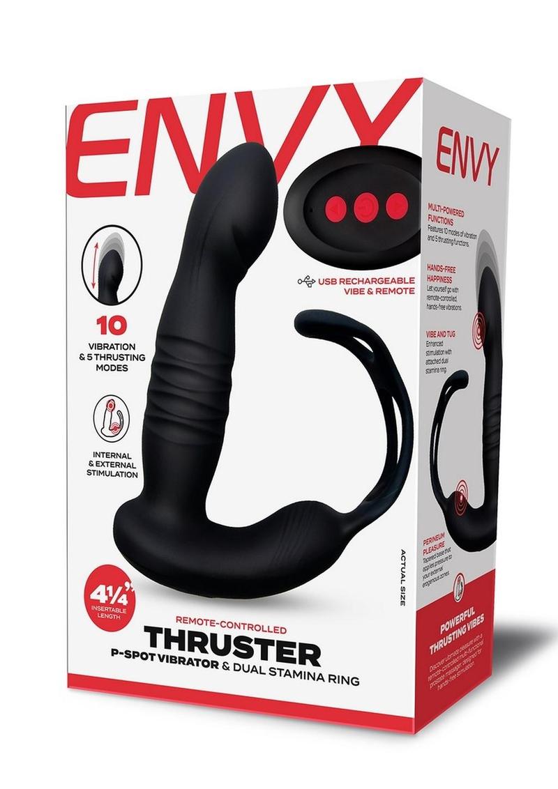 Envy Toys Remote Controlled Thruster Rechargeable Silicone P-Spot Vibrator and Dual Stamina Ring