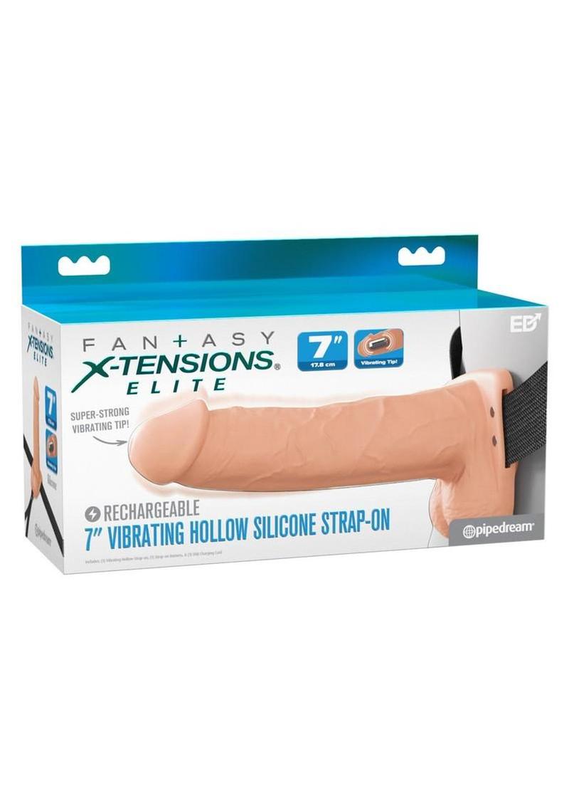 Fantasy X-Tensions Elite Vibrating Rechargeable Silicone Dual Density Hollow Strap-On