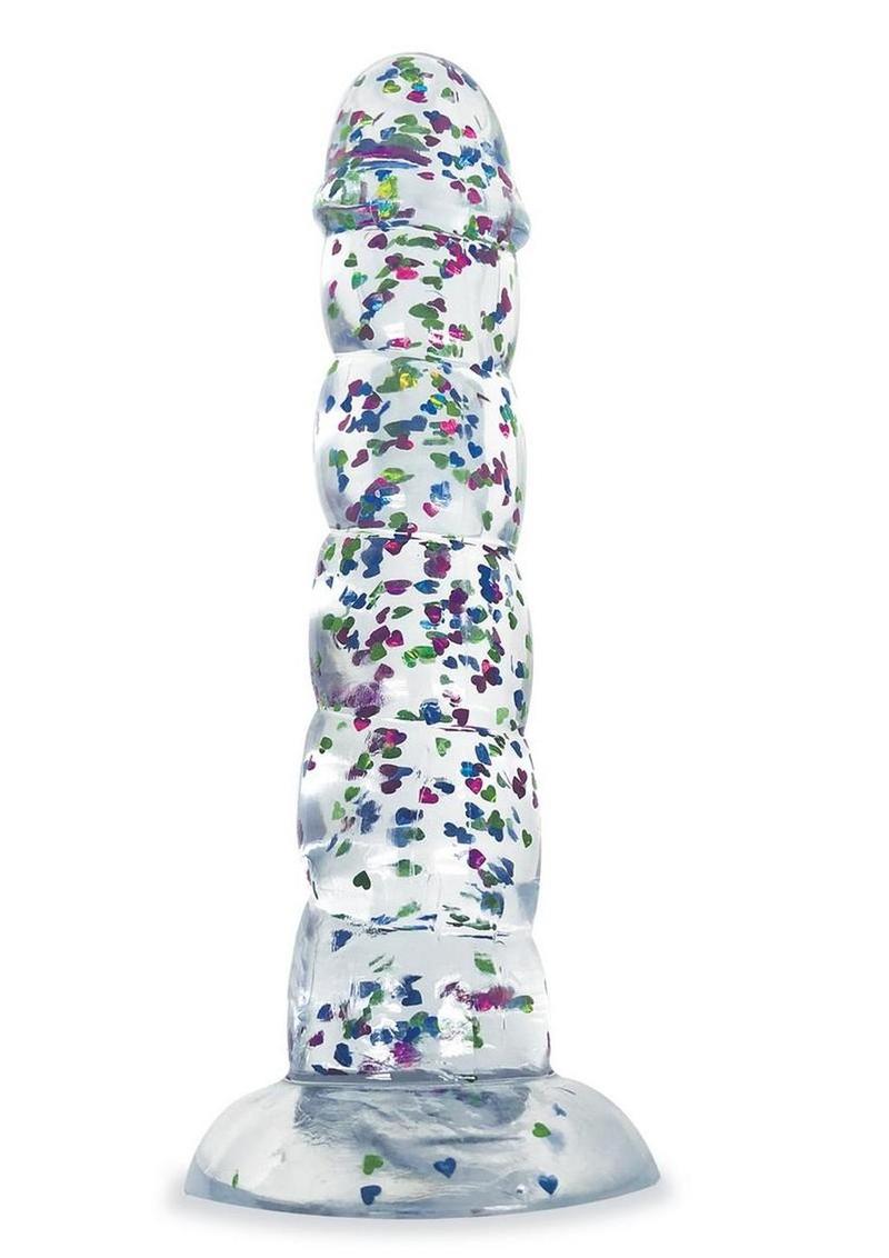 Glittergasm Swirl Clear Dildo with Suction Cup - Blue/Purple/Violet Glitter