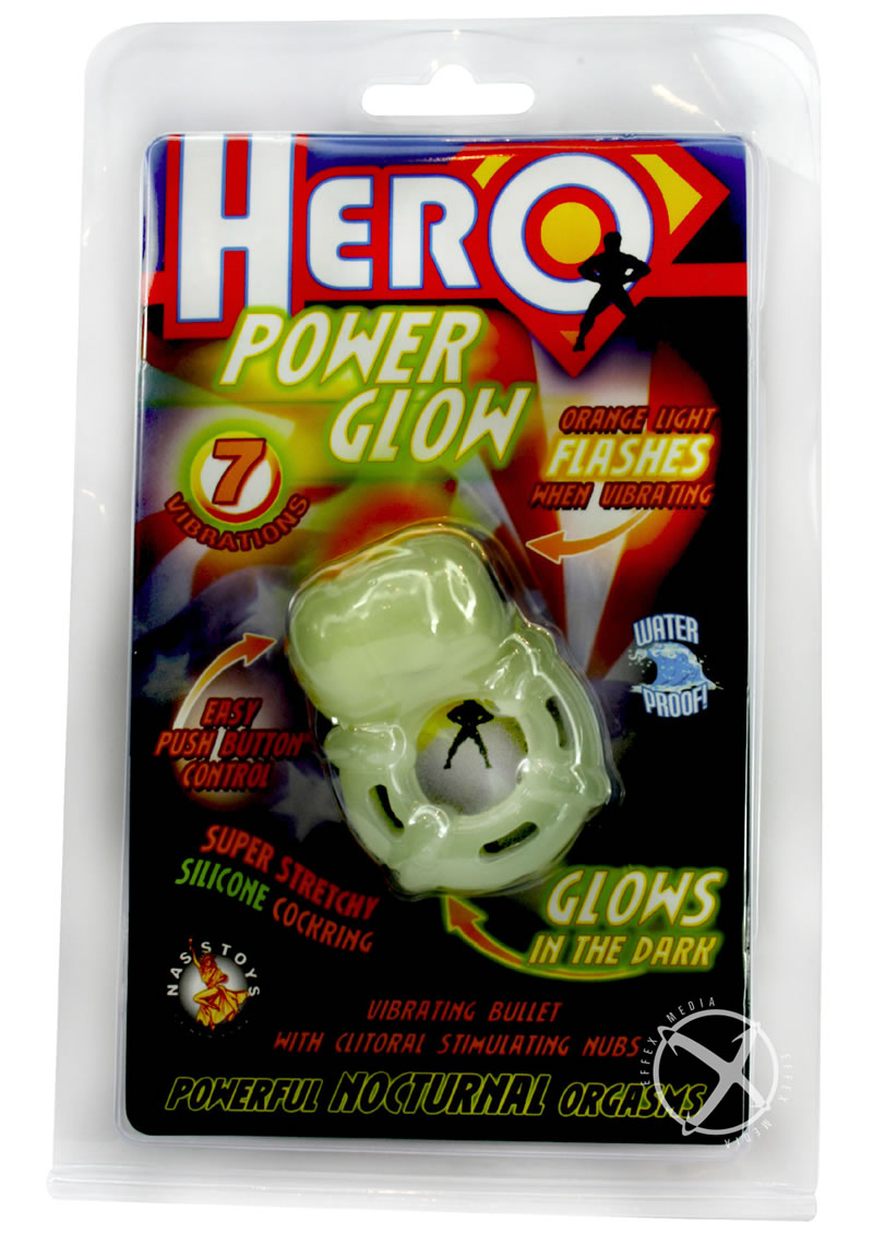 Hero Power Glow Glow In The Dark Vibrating Silicone Cock Ring - Glow