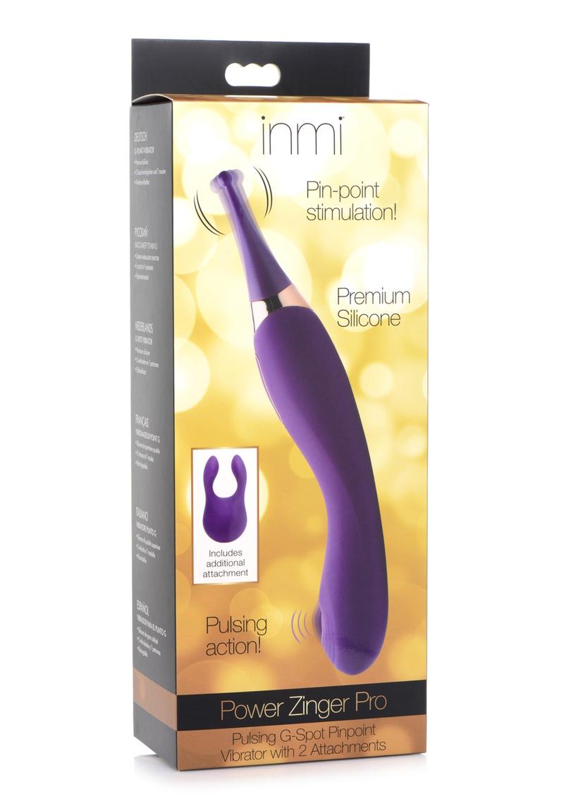 Inmi Power Zinger Pro Pulsing G-Spot Silicone Rechargeable Pinpoint Vibrator with Interchangeable Tips