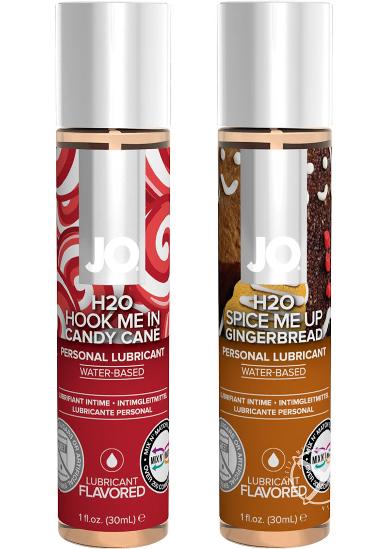 JO Naughty Or Nice Flavored Waterbased Lube Gift Set Candy Cane and Gingerbread 1 Ounce Each