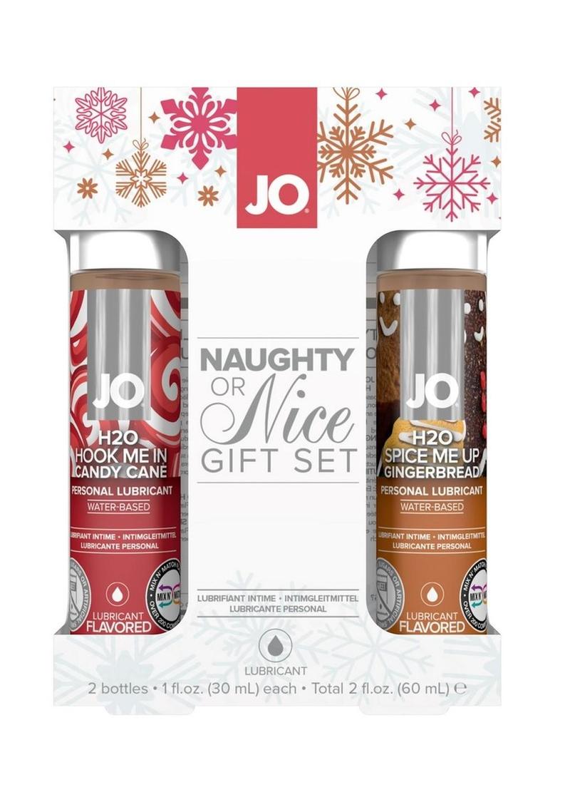 JO Naughty Or Nice Flavored Waterbased Lube Gift Set Candy Cane and Gingerbread 1 Ounce Each