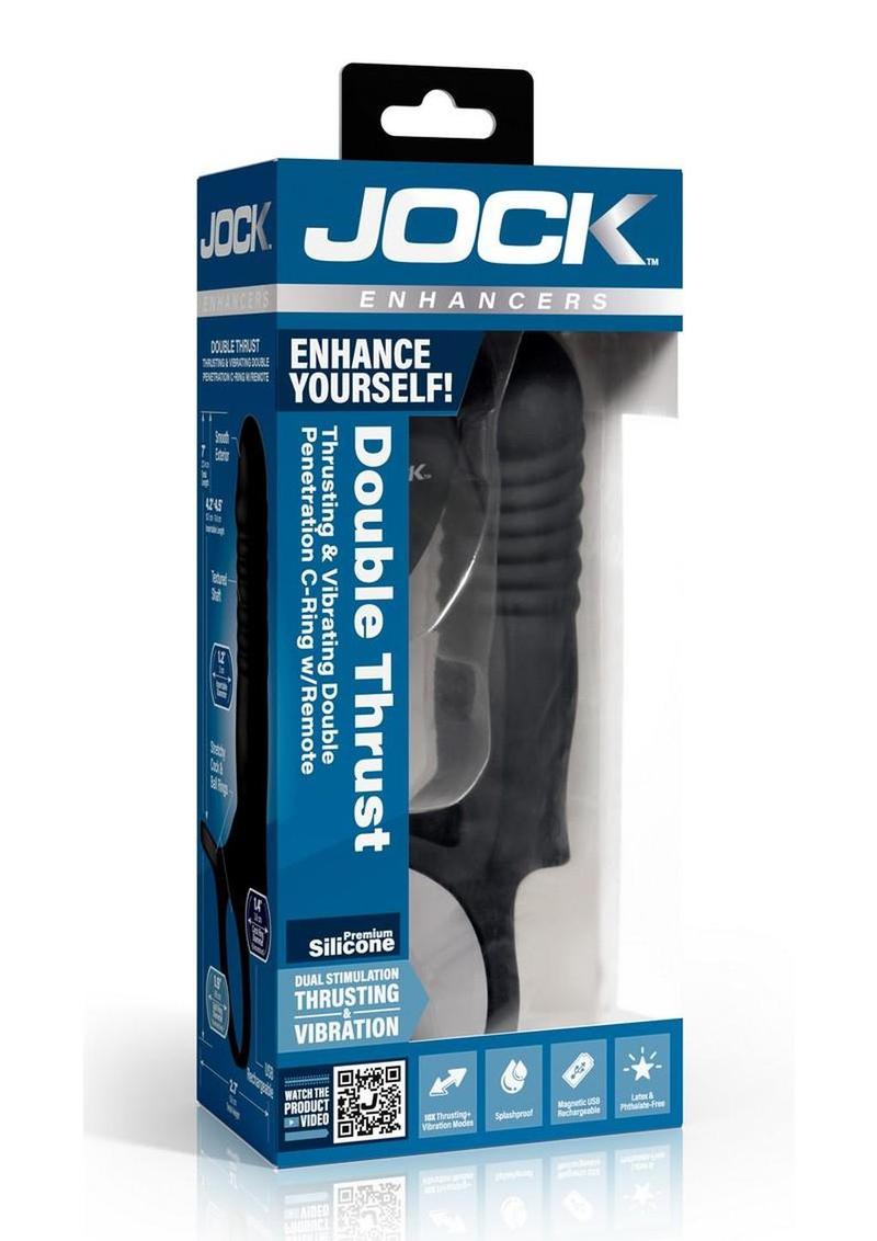 Jock Double Thrust Thrusting and Vibrating Double Penetration Rechargeable Silicone Cock Ring W/ Remote
