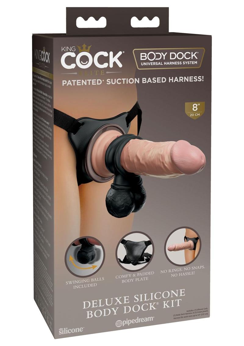 King Cock Deluxe Silicone Body Dock Strap-On Kit with Swinging Crown Jewels and Dildo