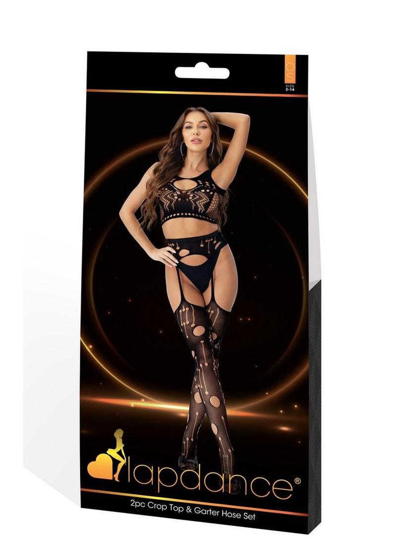 Lapdance Lingerie Crop Top and Garter Hose Set (2 Piece) - Os