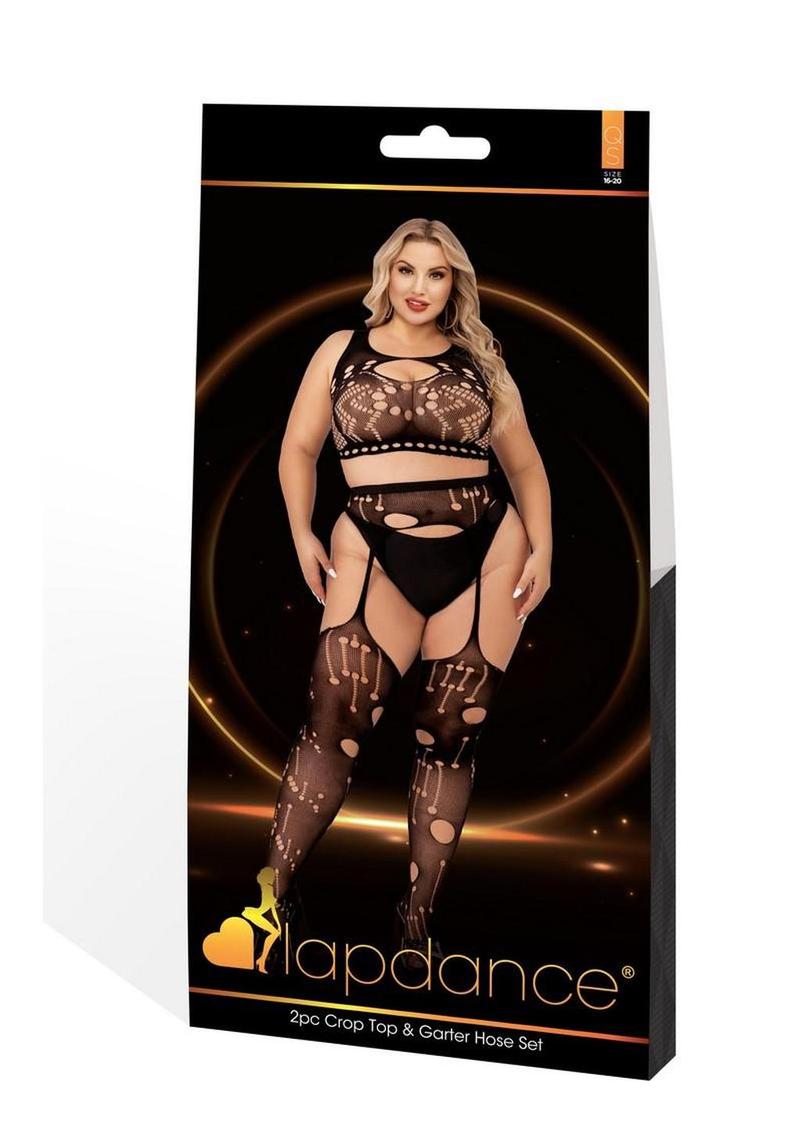 Lapdance Lingerie Crop Top and Garter Hose Set (2 Piece) - Queen Size