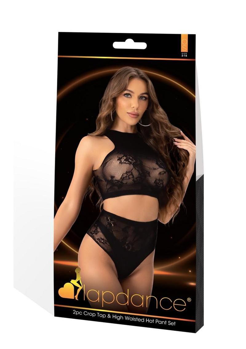 Lapdance Lingerie Crop Top and High Waist Hot Pants (2 Piece) - Os