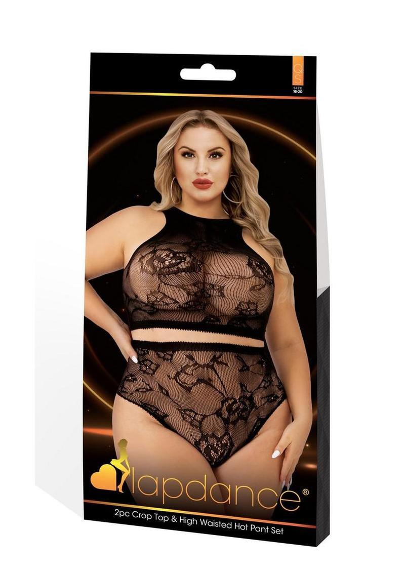 Lapdance Lingerie Crop Top and High Waist Hot Pants (2 Piece) - Queen Size