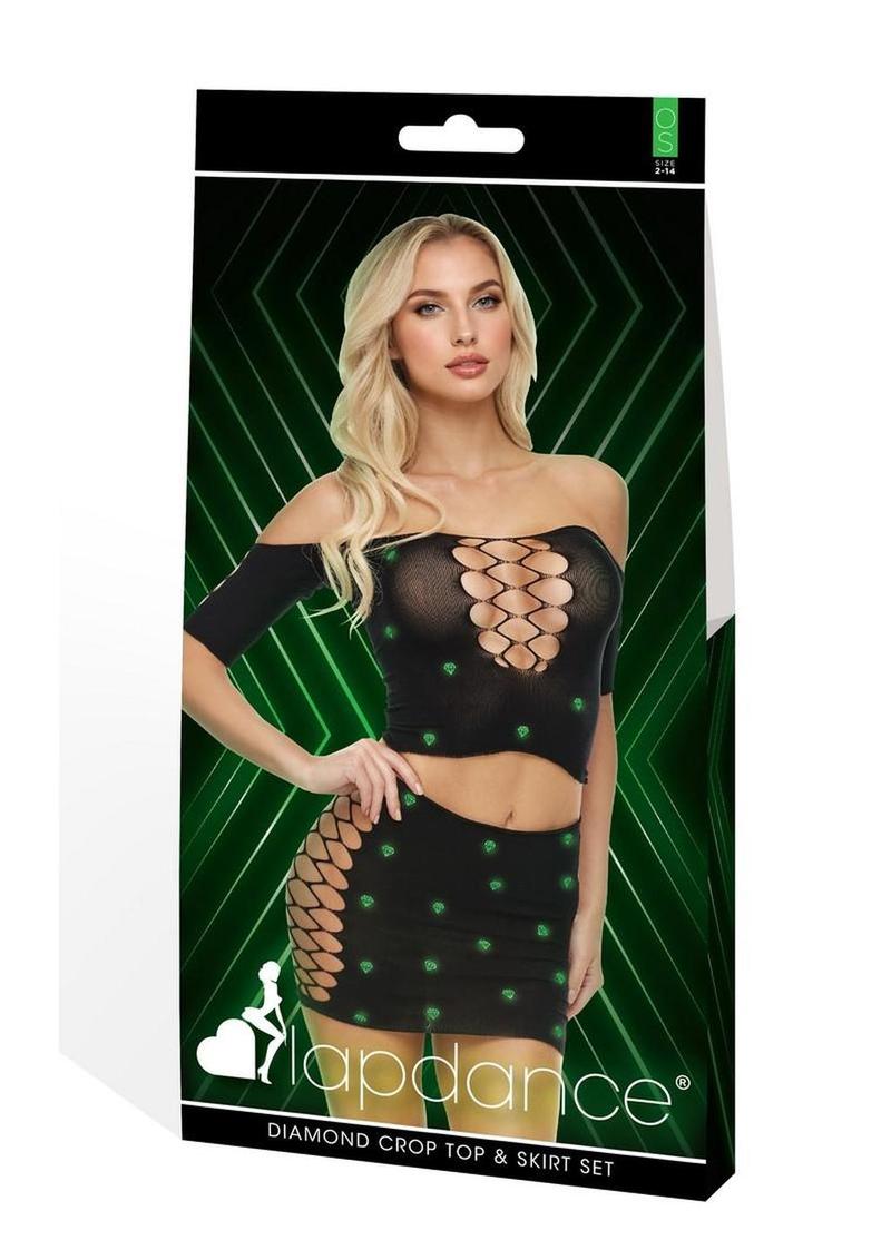 Lapdance Lingerie Diamond Crop Top and Skirt Set (2 Piece) - Os